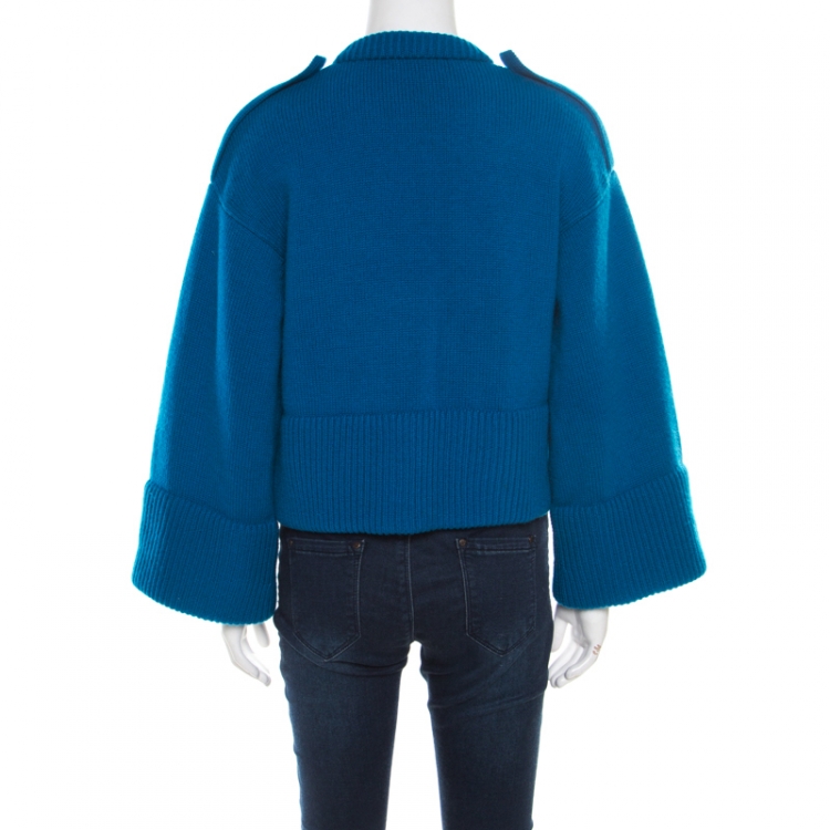 Pre Owned Burberry London Blue Cashmere Cropped Logo Button Cardigan S
