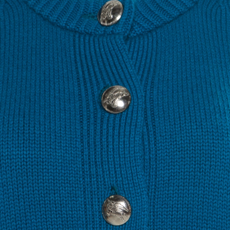Pre Owned Burberry London Blue Cashmere Cropped Logo Button Cardigan S
