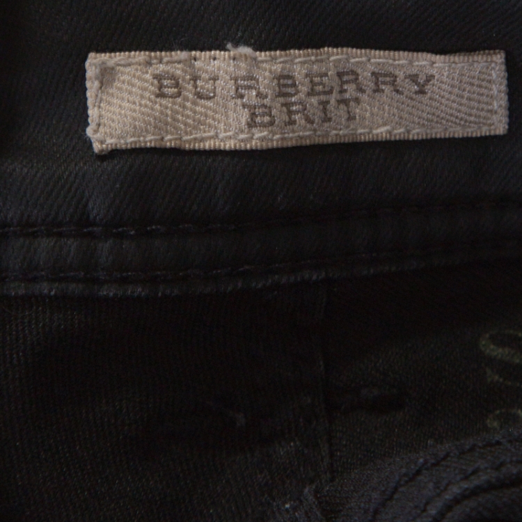 Pre Owned Burberry Brit Deep Olive Green Coated Denim Paneled Skinny Ankle Jeans M