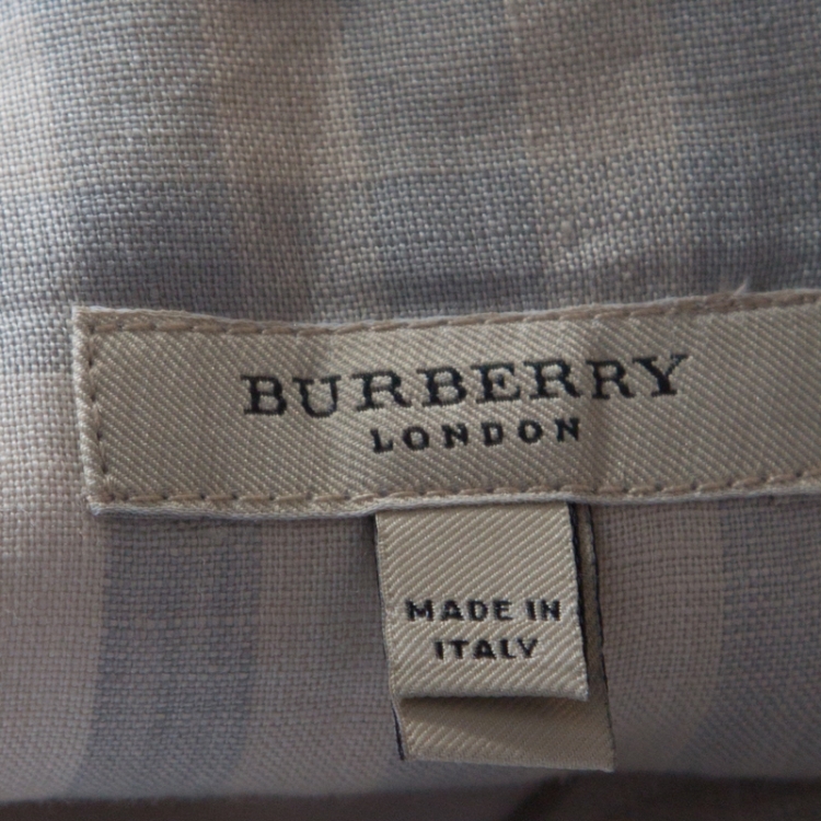 Pre Owned Burberry London Beige Checked Linen Belted Maxi Skirt L