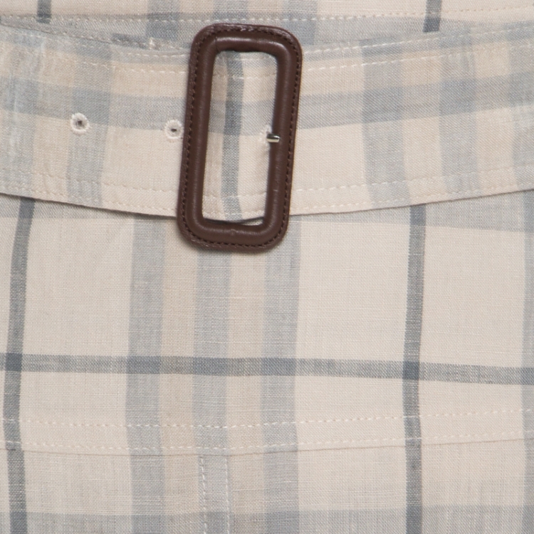 Pre Owned Burberry London Beige Checked Linen Belted Maxi Skirt L