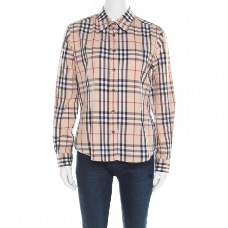 Pre Owned Burberry Beige Novacheck Cotton Long Sleeve Button Front Shirt M
