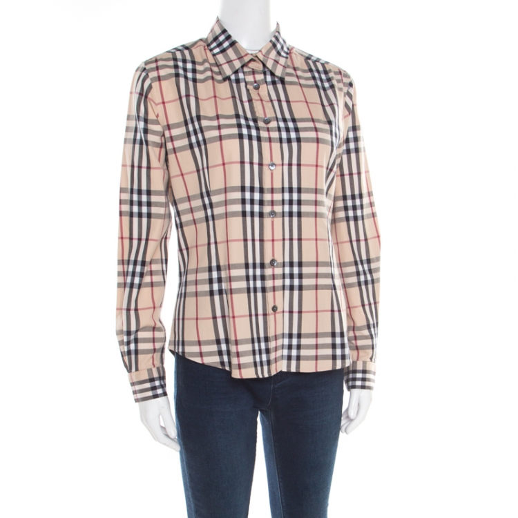 Pre Owned Burberry Beige Novacheck Cotton Long Sleeve Button Front Shirt M