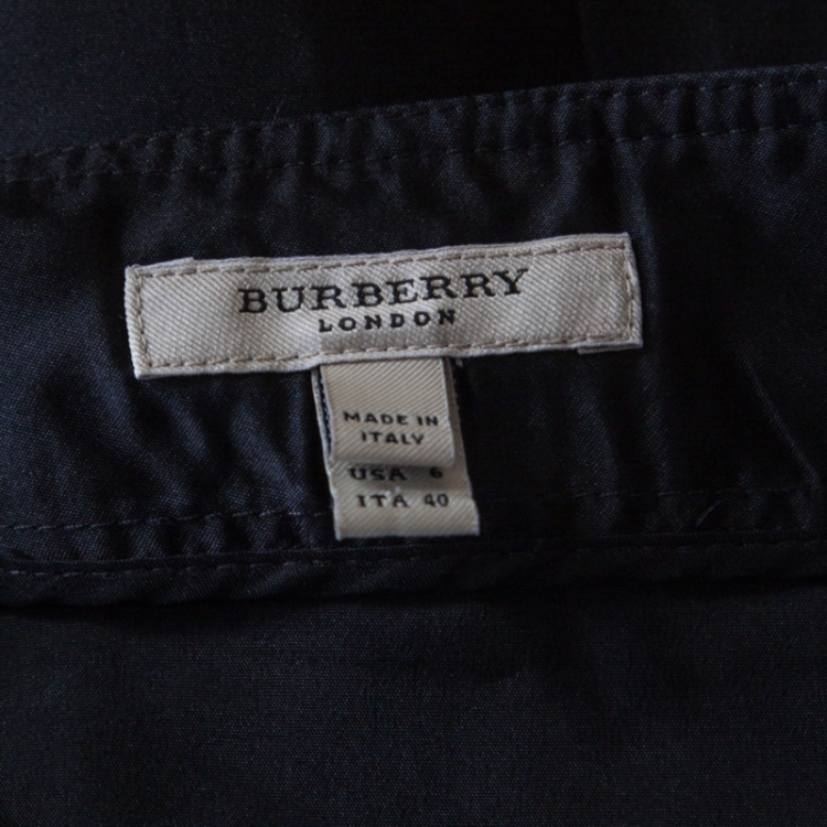 Pre Owned Burberry London Black Silk Blend Box Pleated Skirt M