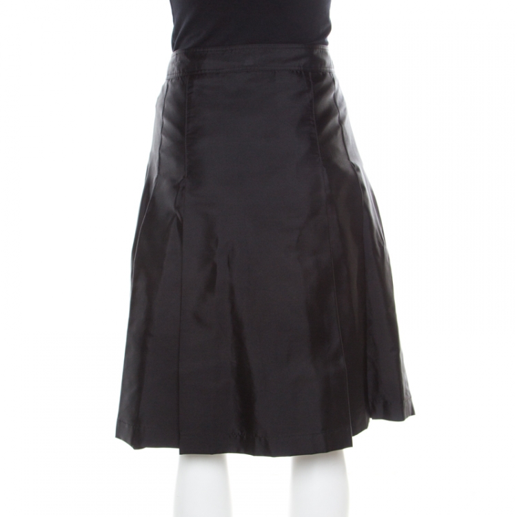 Pre Owned Burberry London Black Silk Blend Box Pleated Skirt M