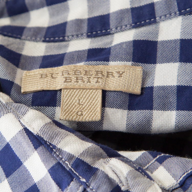 مملوكة مسبقًا Burberry Brit Blue and White Gingham Check Cotton Long Sleeve Shirt L