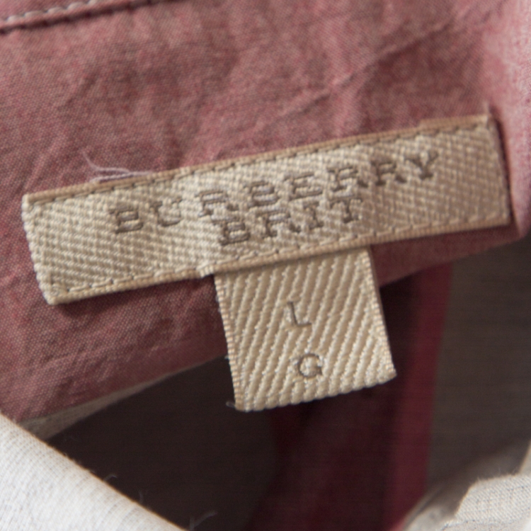 Pre Owned Burberry Pale Pink Checked Cotton Long Sleeve Shirt L