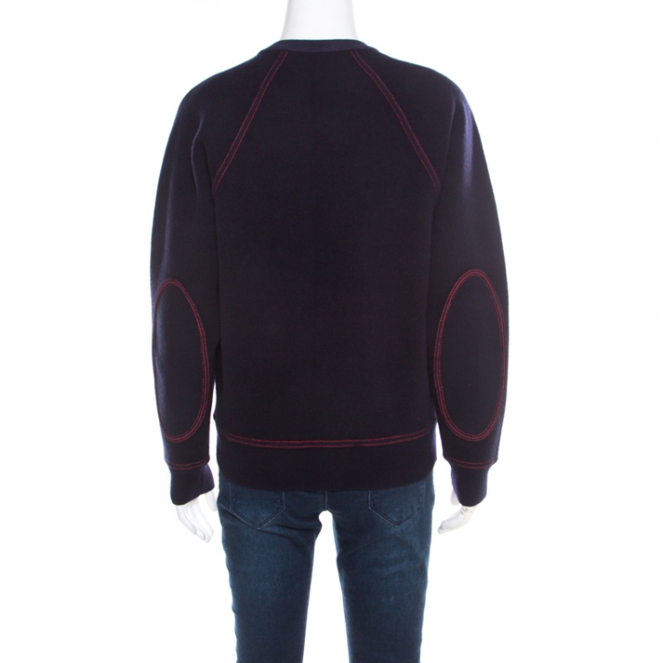 Pre Owned Burberry Navy Blue Wool Cashmere Logo Detail Sweatshirt S