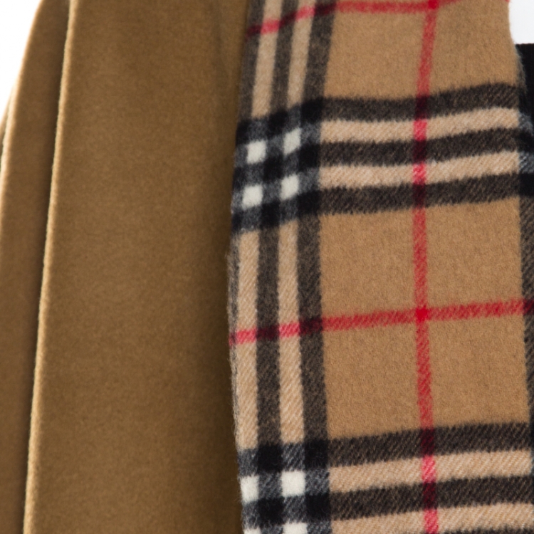 Pre Owned Burberry Camel Brown Novacheck Detail Fringed Bottom Cape