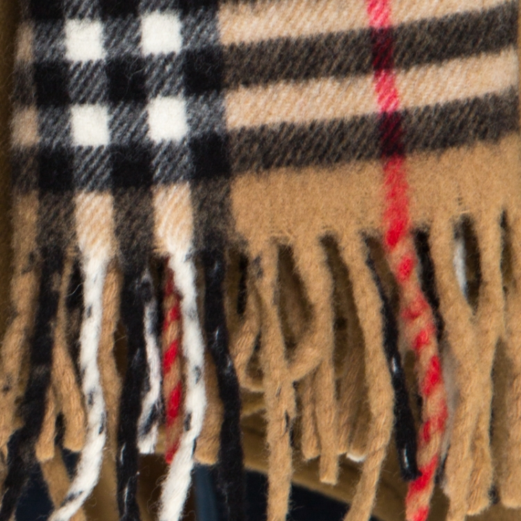 Pre Owned Burberry Camel Brown Novacheck Detail Fringed Bottom Cape