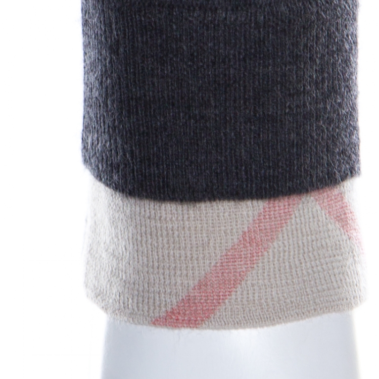 Pre Owned Burberry Brit Dark Grey Merino Wool Novacheck Trim Sweater Top S