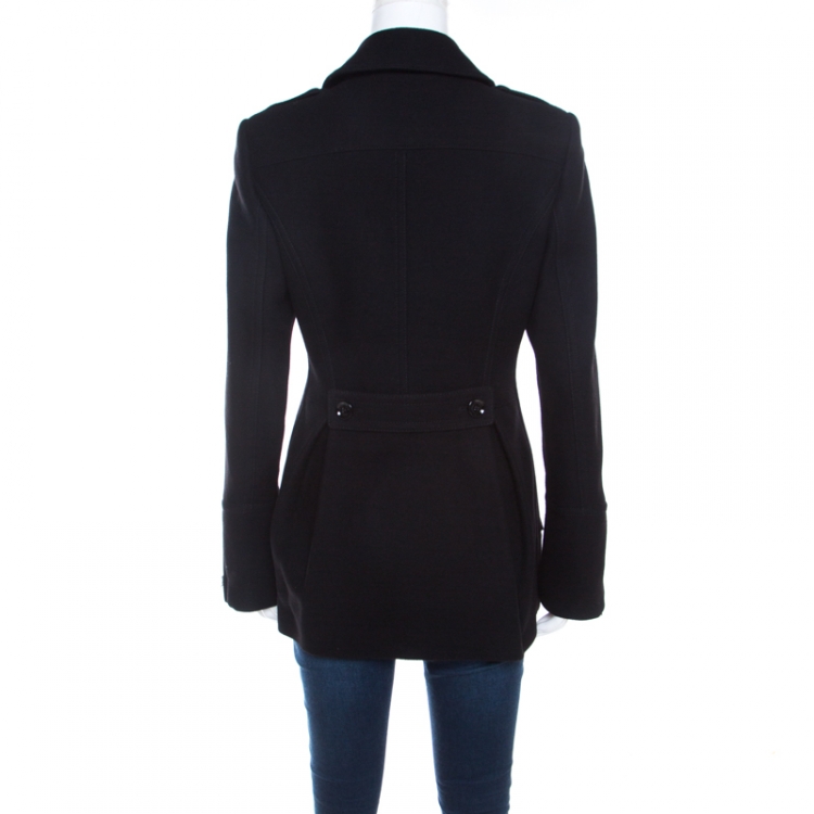 Pre Owned Burberry Brit Black Wool Toggle Closure Detail Double Breasted Coat S