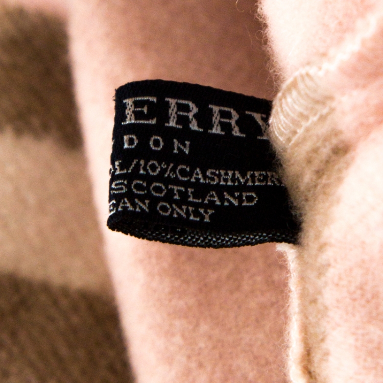 Pre Owned Burberry Pale Pink Novacheck Cashmere Fringed Poncho ( One Size )