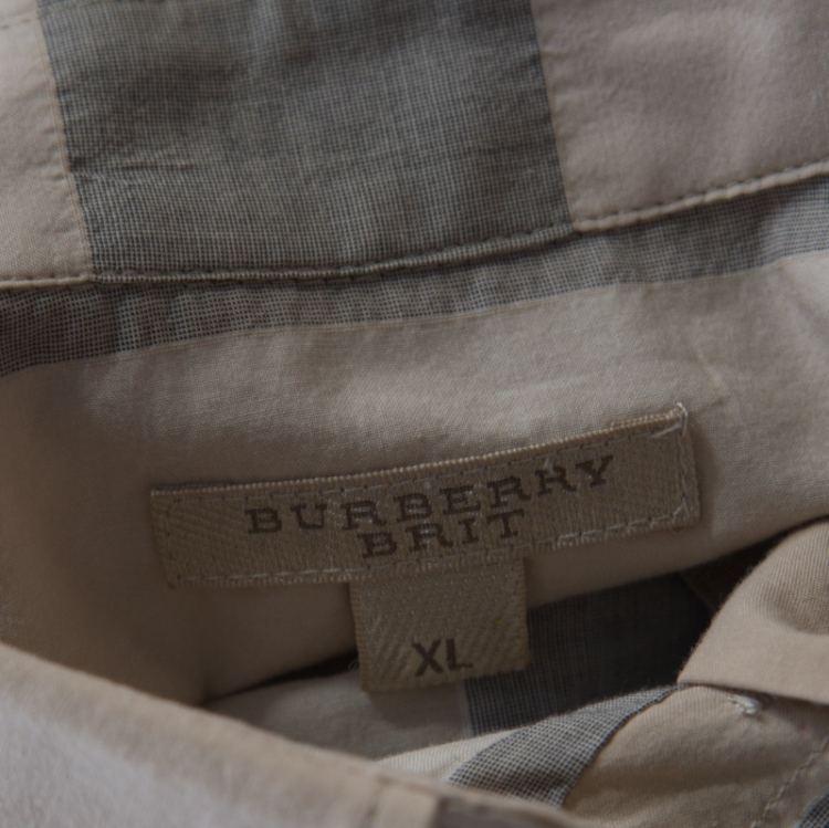 Pre Owned Burberry Brit Beige Cotton Novacheck Long Sleeve Button Front Shirt XL