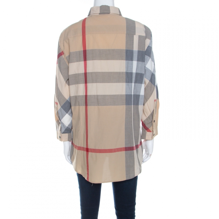 Pre Owned Burberry Brit Beige Cotton Novacheck Long Sleeve Button Front Shirt XL