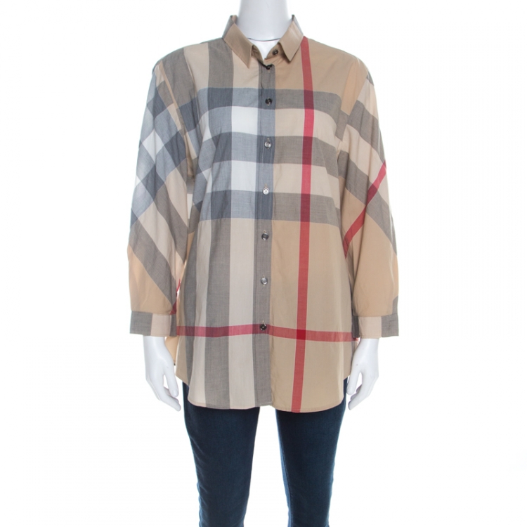 Pre Owned Burberry Brit Beige Cotton Novacheck Long Sleeve Button Front Shirt XL