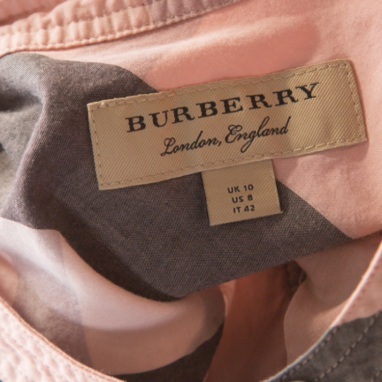 مملوكة مسبقًا Burberry Pink Plastron Cotton Button Front Blouse M 