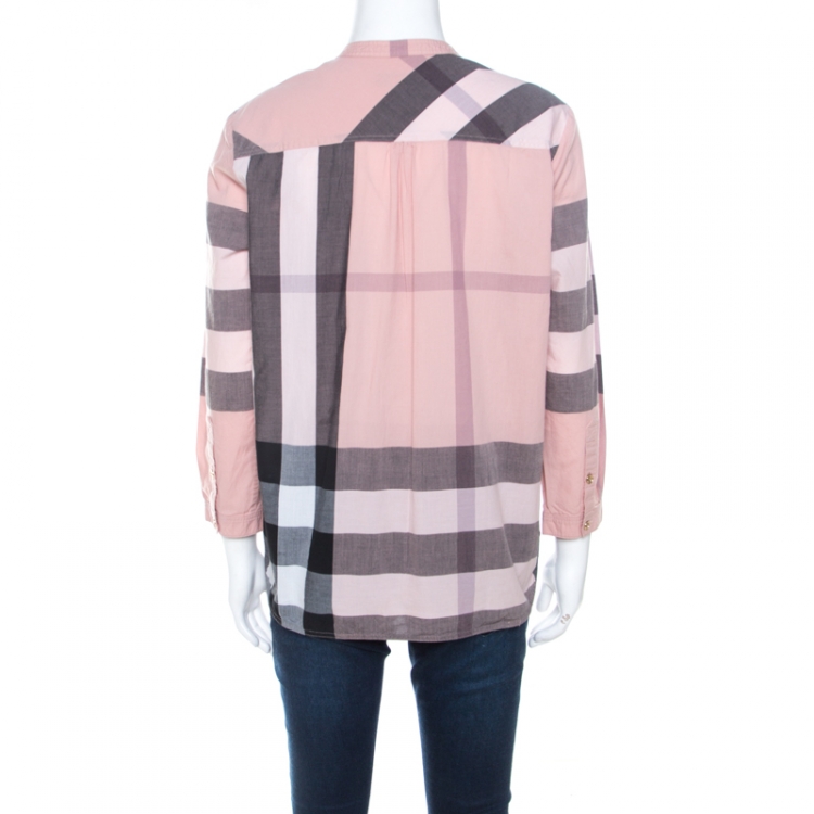 مملوكة مسبقًا Burberry Pink Plastron Cotton Button Front Blouse M 