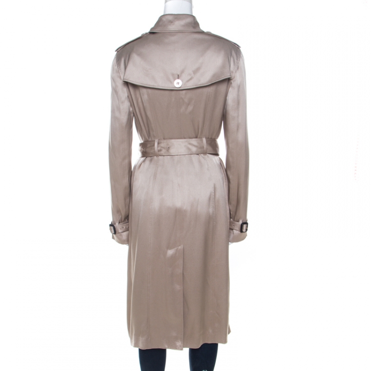 Pre Owned Burberry London Beige Silk Wrap Belted Cuff Trench Coat M 