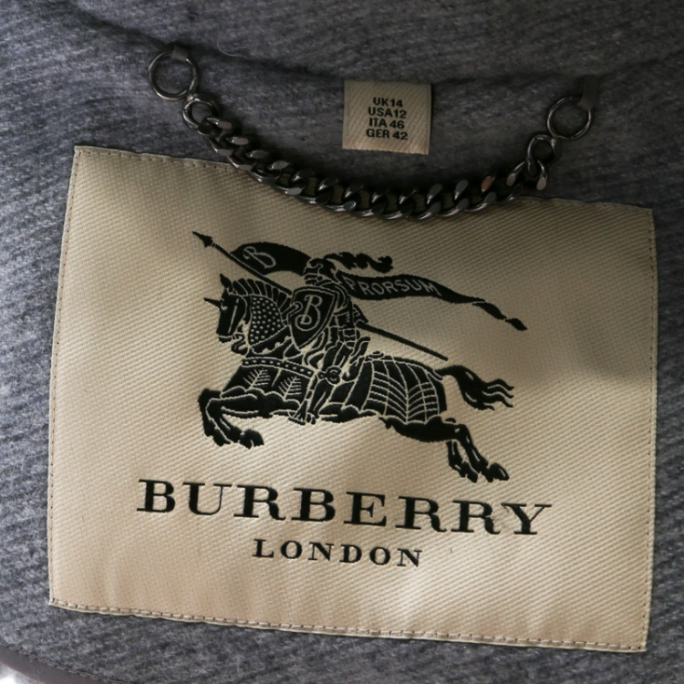 Pre Owned Burberry Grey Cashmere Belted Wrap Mid Length Coat L 