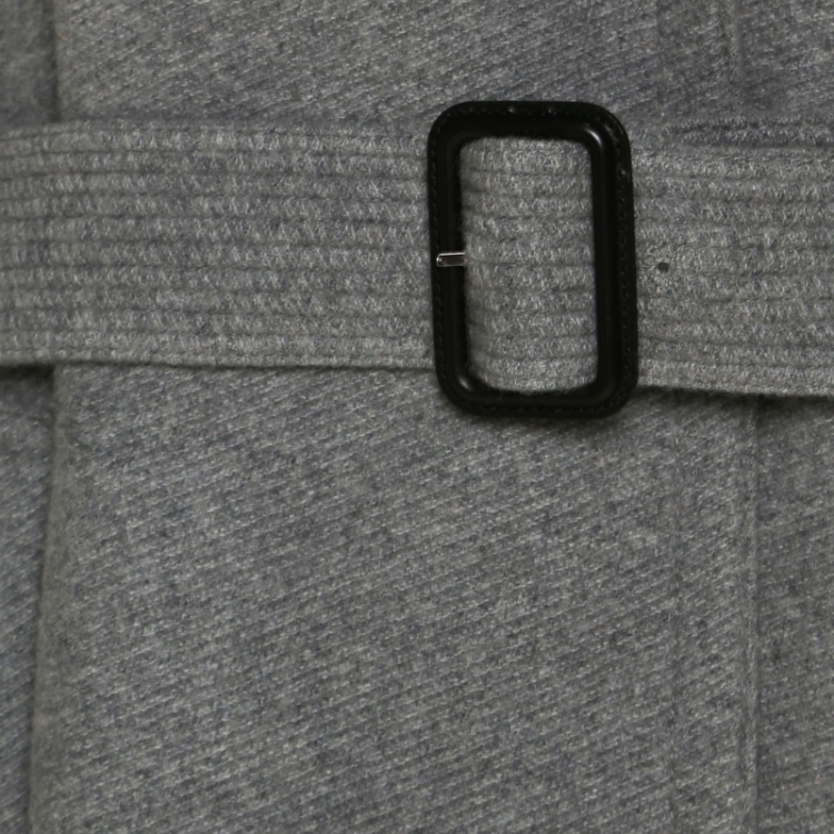 Pre Owned Burberry Grey Cashmere Belted Wrap Mid Length Coat L 