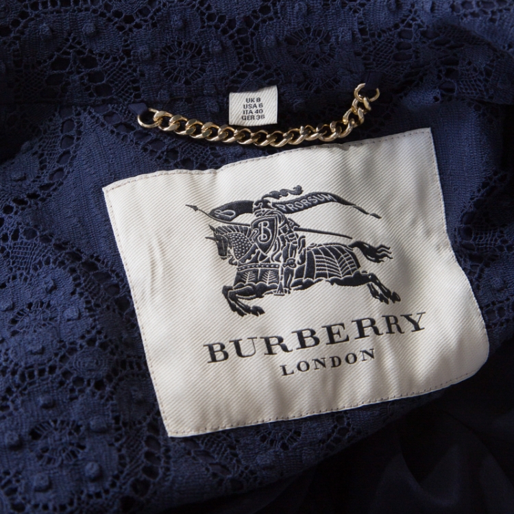 Pre Owned Burberry London Navy Blue Lace Double Breasted Trench Coat S
