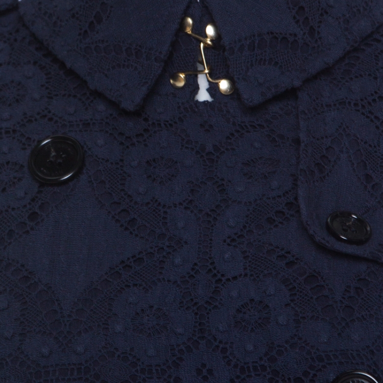 Pre Owned Burberry London Navy Blue Lace Double Breasted Trench Coat S