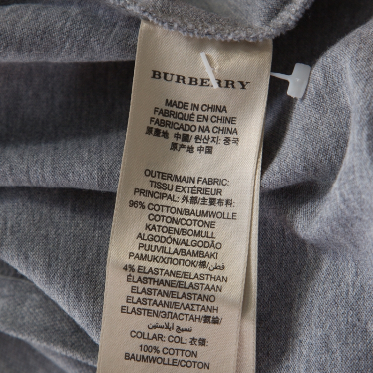 Pre Owned Burberry Brit Grey Honeycomb Knit Novacheck Collar Detail Polo T-Shirt XS