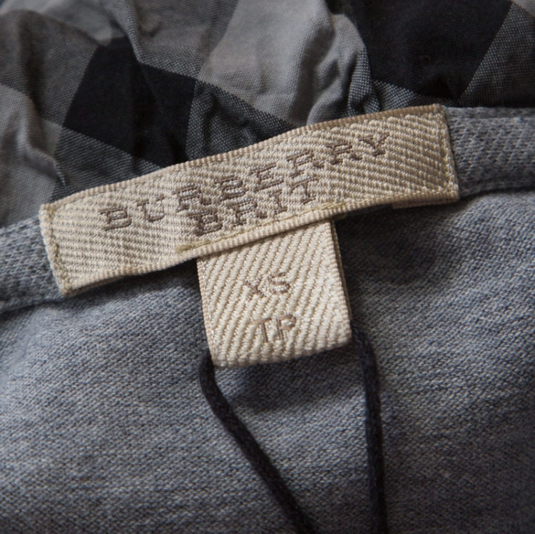 Pre Owned Burberry Brit Grey Honeycomb Knit Novacheck Collar Detail Polo T-Shirt XS