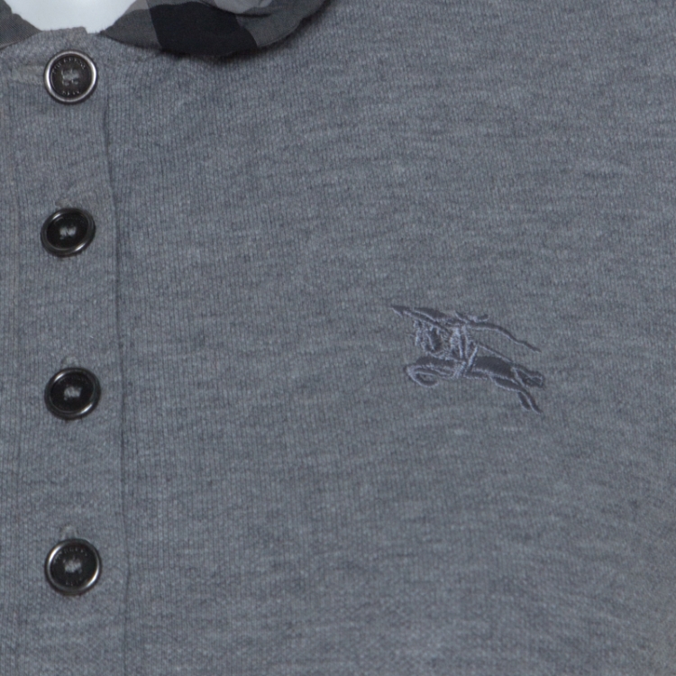 Pre Owned Burberry Brit Grey Honeycomb Knit Novacheck Collar Detail Polo T-Shirt XS