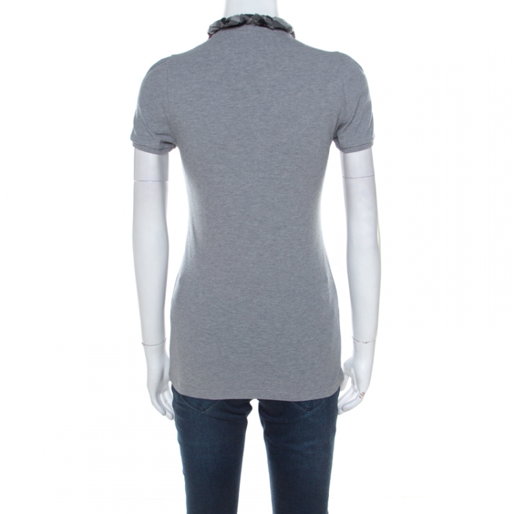 Pre Owned Burberry Brit Grey Honeycomb Knit Novacheck Collar Detail Polo T-Shirt XS