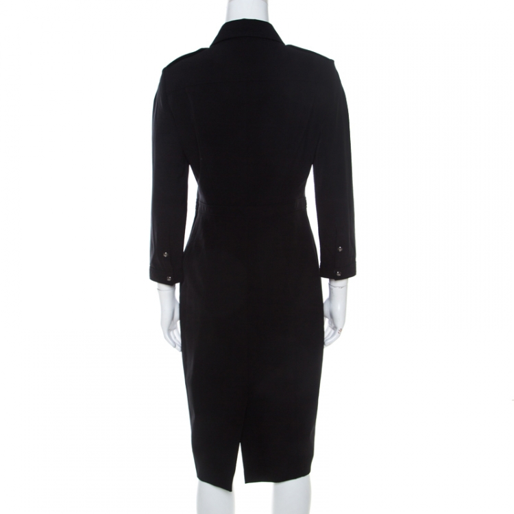 Pre Owned Burberry Black Stretch Crepe Safari Midi Dress M 
