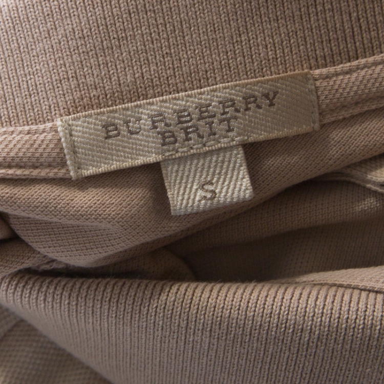Pre Owned Burberry Beige Cotton Pique Knit Novacheck Sleeve Polo T-Shirt S