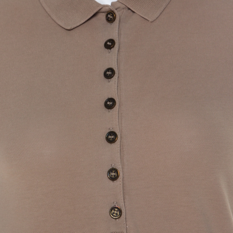 Pre Owned Burberry Beige Cotton Pique Knit Novacheck Sleeve Polo T-Shirt S