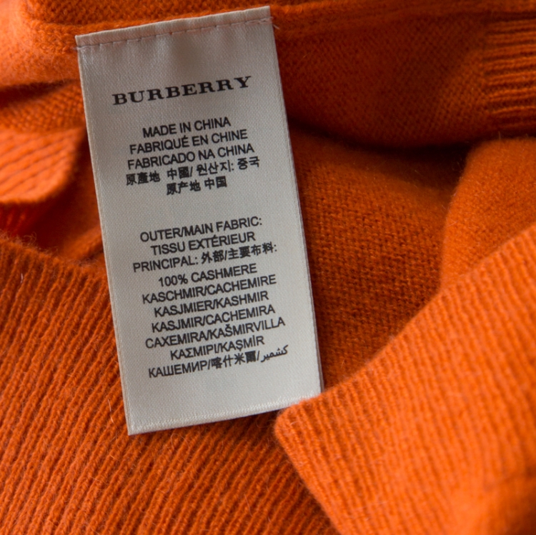 Pre Owned Burberry Brit Orange Cashmere Elbow Patch Detail Crew Neck Sweater S