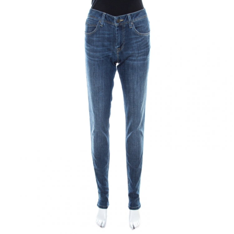 Pre Owned Burberry Brit Indigo Dark Wash Faded Effect Denim Skinny Kensington Jeans M