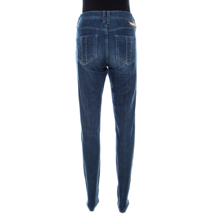 Pre Owned Burberry Brit Indigo Dark Wash Faded Effect Denim Skinny Kensington Jeans M