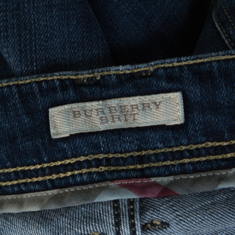Pre Owned Burberry Brit Indigo Dark Wash Faded Effect Denim Skinny Kensington Jeans M
