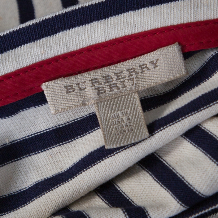 Pre Owned Burberry Brit Striped Cotton Jersey Belted Dress M