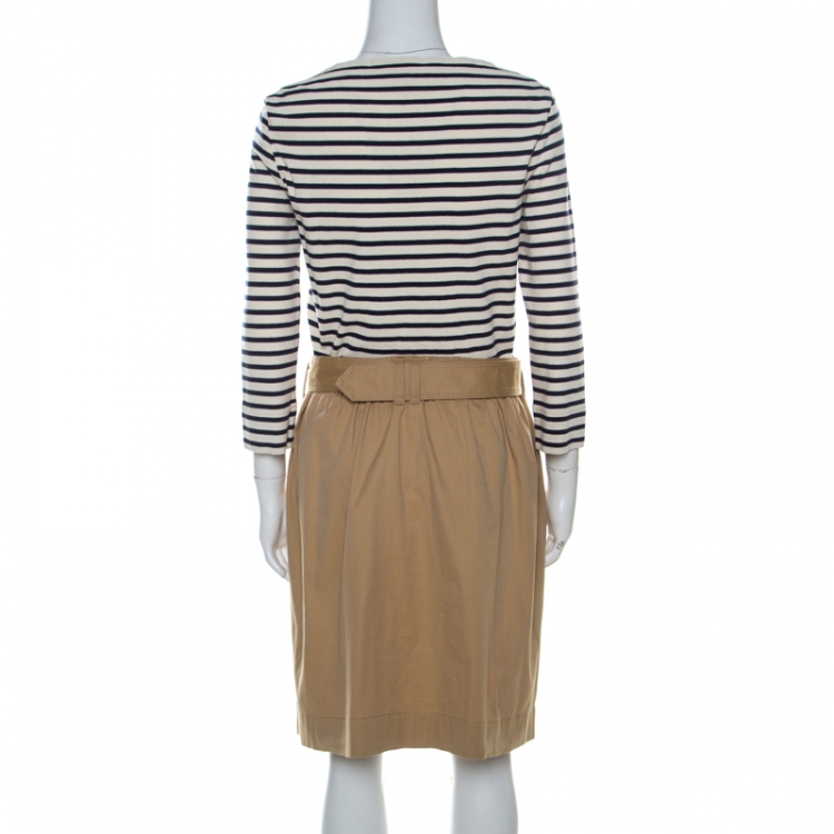 Pre Owned Burberry Brit Striped Cotton Jersey Belted Dress M
