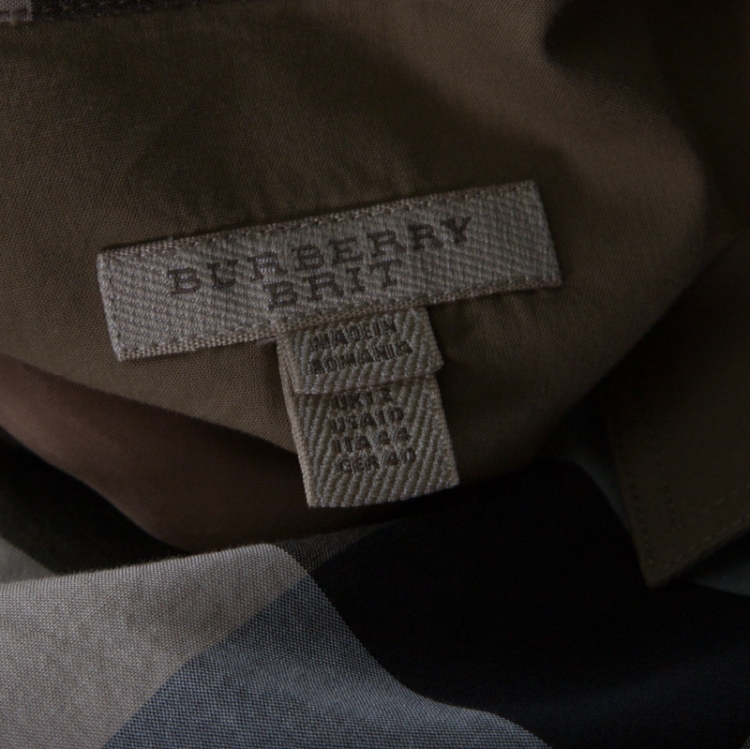Pre Owned Burberry Brit Brown Novacheck Cotton Drop Waist Dress M