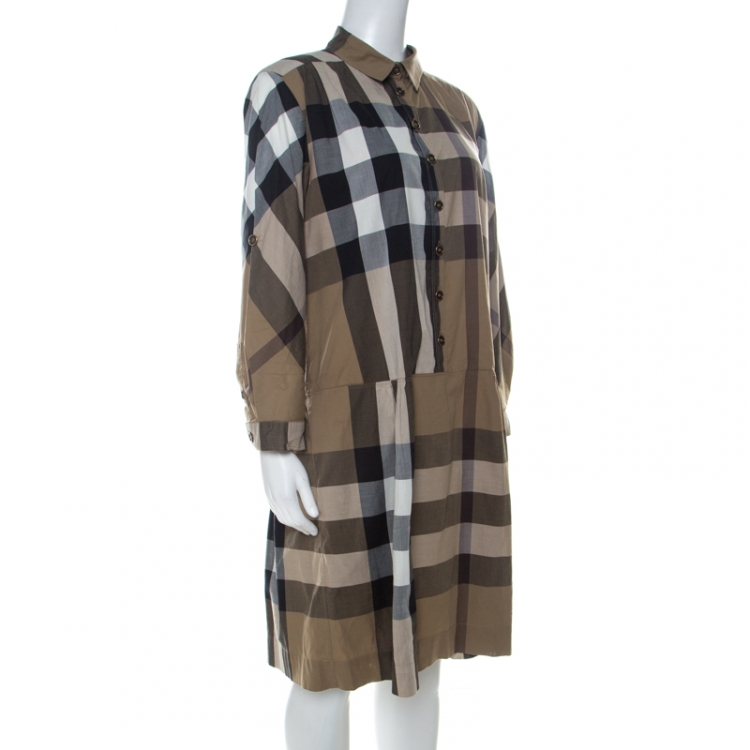 Pre Owned Burberry Brit Brown Novacheck Cotton Drop Waist Dress M