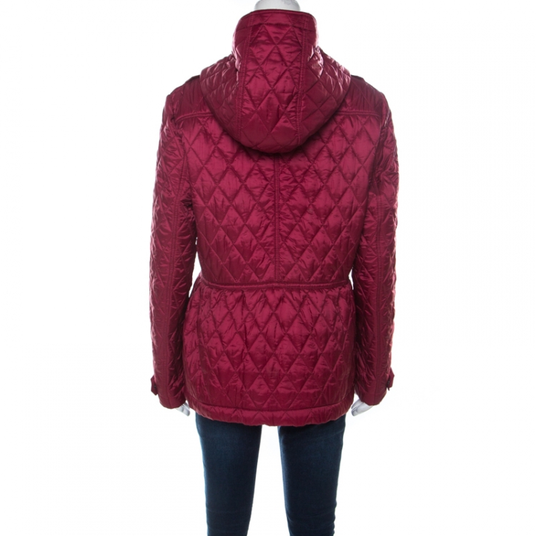 Pre Owned Burberry Brit Dark Crimson Quilted Cobfield Peplum Jacket XL