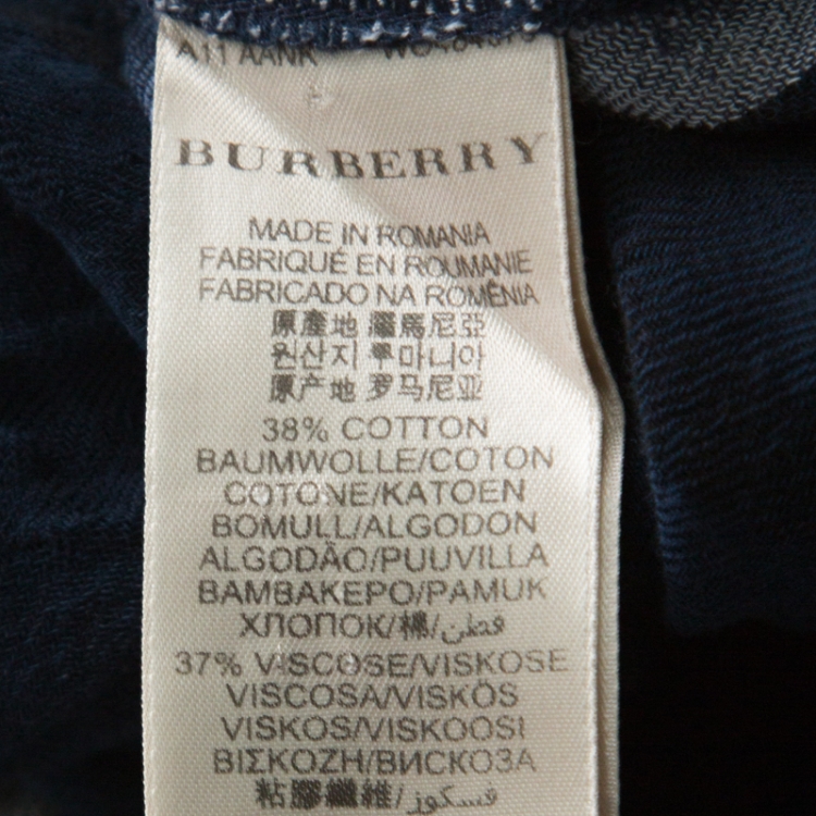 مملوكة مسبقًا Burberry Navy Blue Black & White Tartan Wool Blend Shirt L