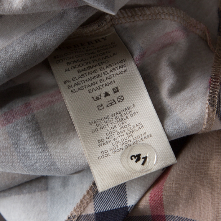 Pre Owned Burberry Beige Nova Check Cotton Stretch V Neck Three Quarter Sleeve Top S  
