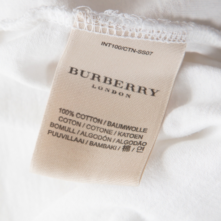 Pre Owned Burberry White Logo Print Cotton Crew Neck T-Shirt S