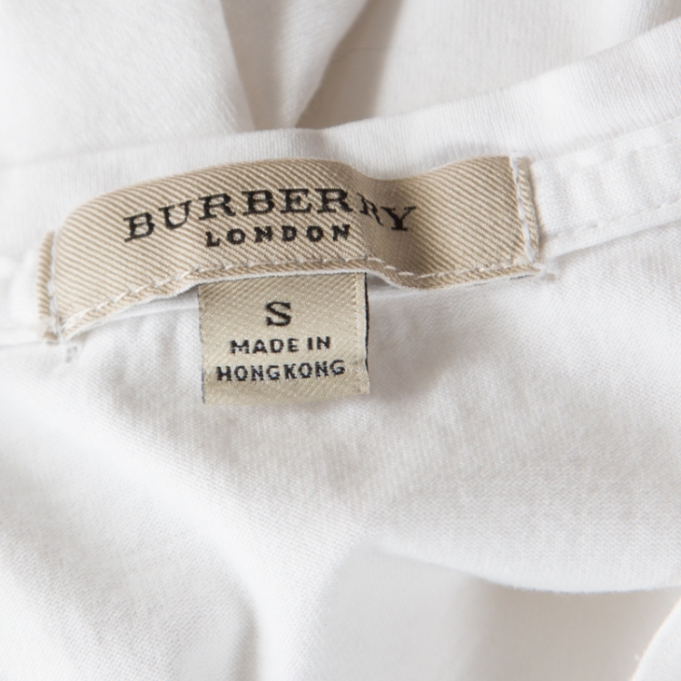 Pre Owned Burberry White Logo Print Cotton Crew Neck T-Shirt S