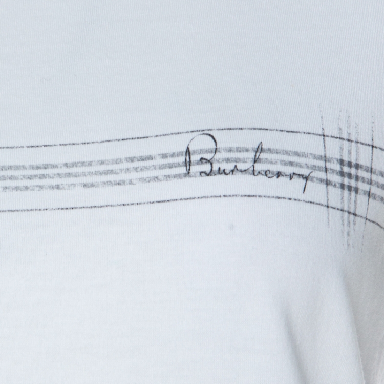 Pre Owned Burberry White Logo Print Cotton Crew Neck T-Shirt S
