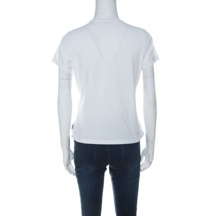 Pre Owned Burberry White Logo Print Cotton Crew Neck T-Shirt S