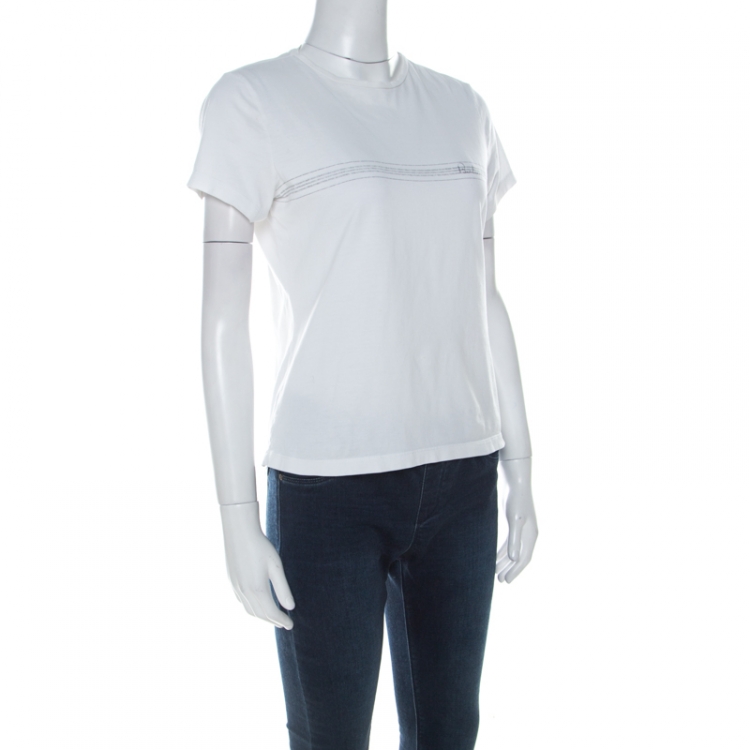 Pre Owned Burberry White Logo Print Cotton Crew Neck T-Shirt S